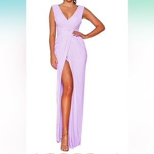 V Neck Bridesmaid Dresses with High Split Pleated Chiffon Long Evening gown NWOT